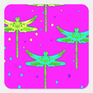 Sticker Carré Pourpre couleur cerise de libellules Aqua-Jaunes
