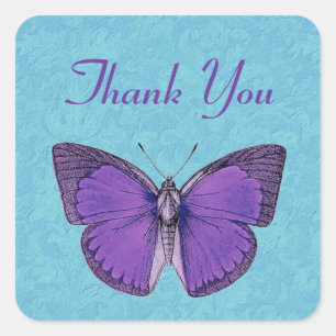Sticker Carré Pourpre et Merci vintage V19A de papillon d'Aqua