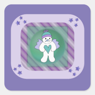 Sticker Carré pourpre Snowman Snow Angel