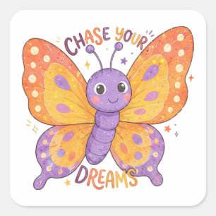 Sticker Carré Poursuivez Vos Rêves Illustration de Papillon Mign