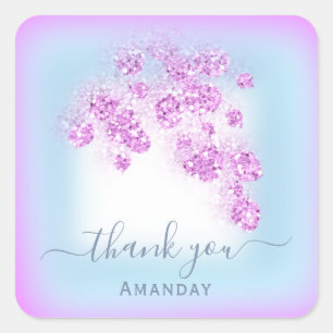 Sticker Carré Poussiéreux Bleu Paillettes Floral Rose Mariage D
