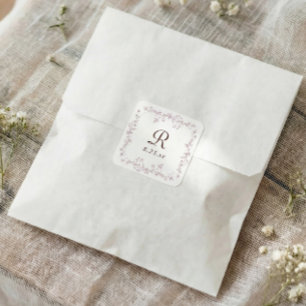 Sticker Carré Poussiéreux Mariage Monogramme Fleuris Français Ro