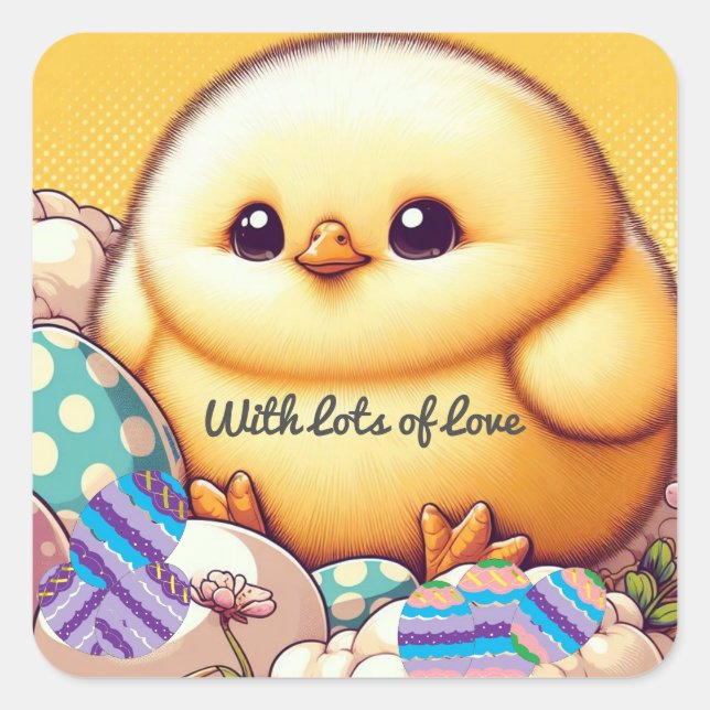 Sticker Carré Poussin bébé dodu avec des œufs (Devant)
