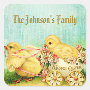 Sticker Carré Poussin Jaune Vintage Pâques