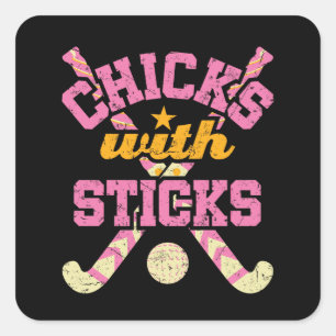 Sticker Carré Poussins avec bâtons Field Hockey Femmes