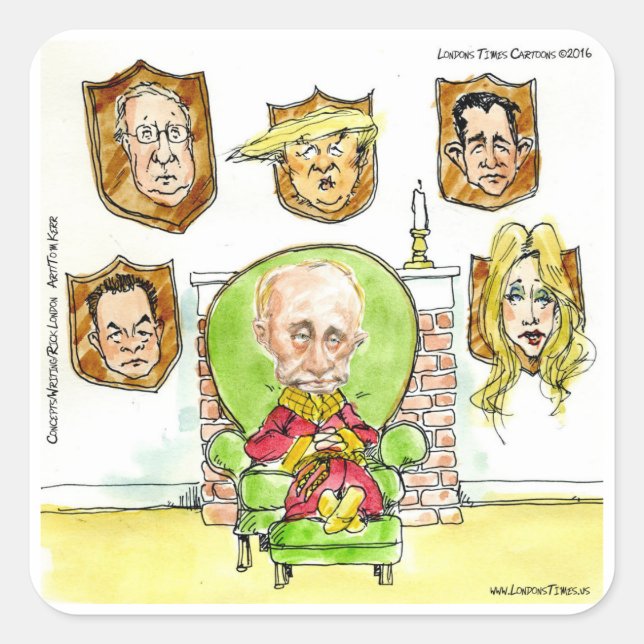 Sticker Carré Poutine le chasseur obtient pas mon président Trum (Devant)