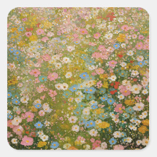 Sticker Carré Prairie de fleurs sauvages colorées 2