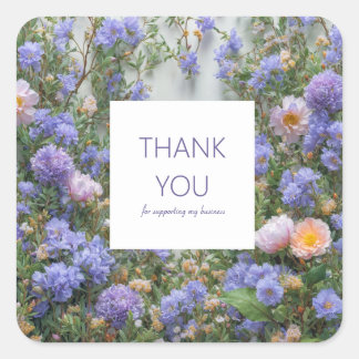 Sticker Carré Prairie de Fleurs Sauvages Rose Pervenche Élégant