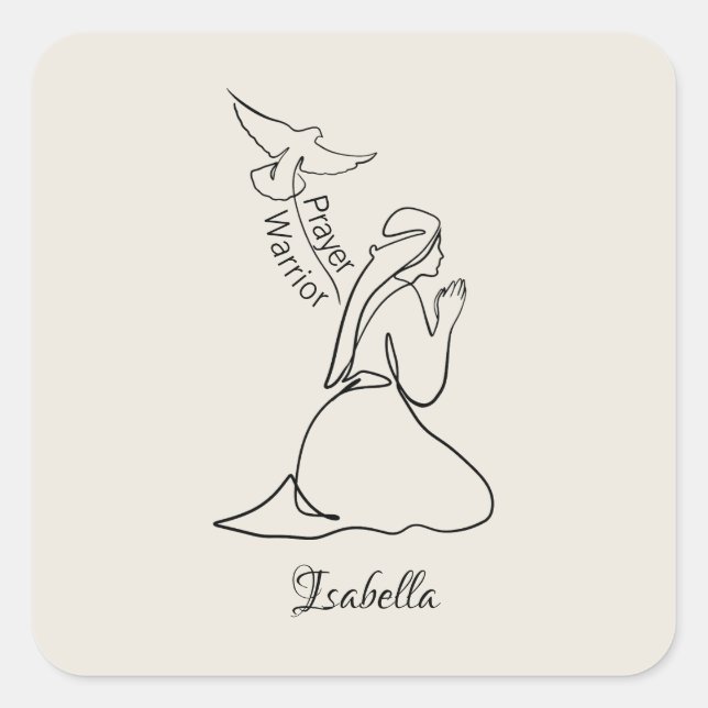 Sticker Carré Prayer Guerrier Conception et Personnaliser Nom (Devant)
