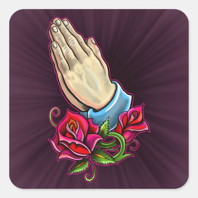 Sticker Carré Praying Hands Roses Design (Devant)