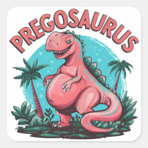 Sticker Carré Pregosaurus Funny Grossesse Faire-part Dino Maman