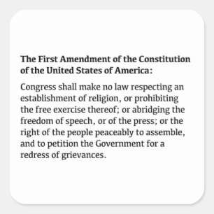 Sticker Carré Premier amendement de la Constitution