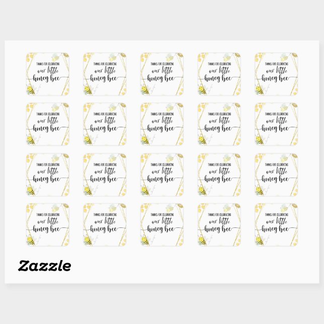 STICKER CARRÉ PREMIER ANNIVERSAIRE, BEE PARTY, BEE THEMED (Feuille)