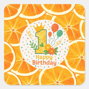 Sticker Carré Premier anniversaire Citron Lumineux