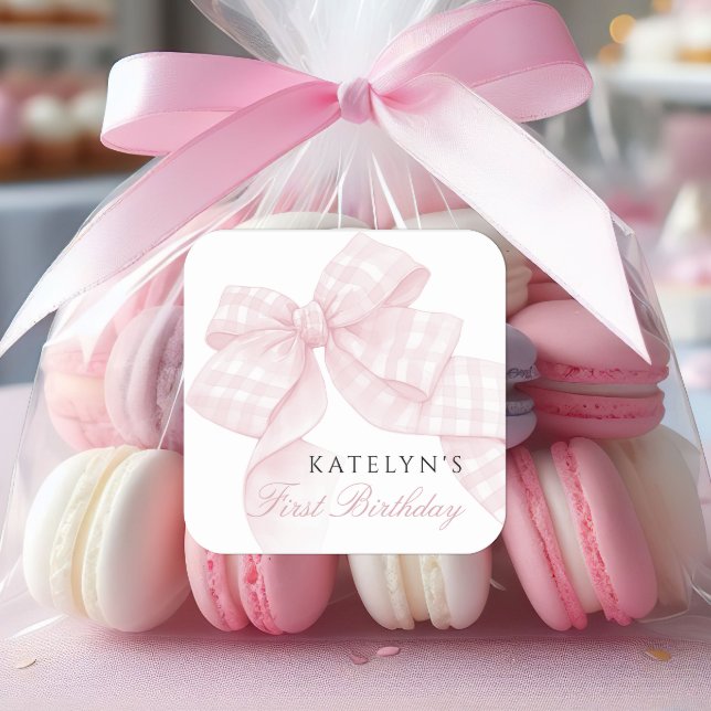 Sticker Carré Premier anniversaire de la Bow rose (Créateur téléchargé)