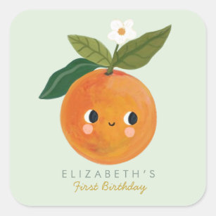 Sticker Carré Premier anniversaire de Little Cutie Orange