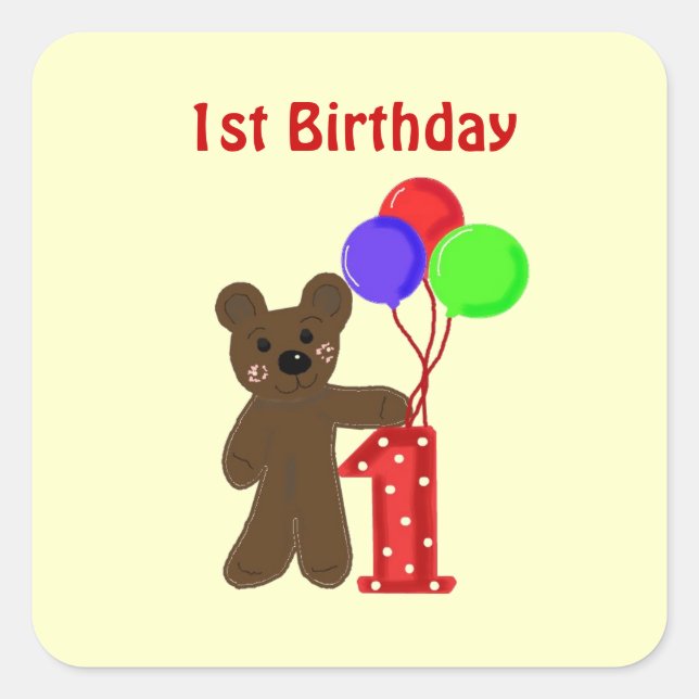 Sticker Carré Premier anniversaire de Petit Ours (Devant)