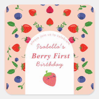 Sticker Carré Premier anniversaire de Strawber Berry