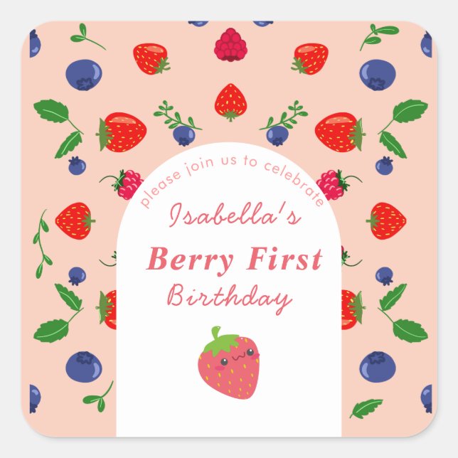 Sticker Carré Premier anniversaire de Strawber Berry  (Devant)
