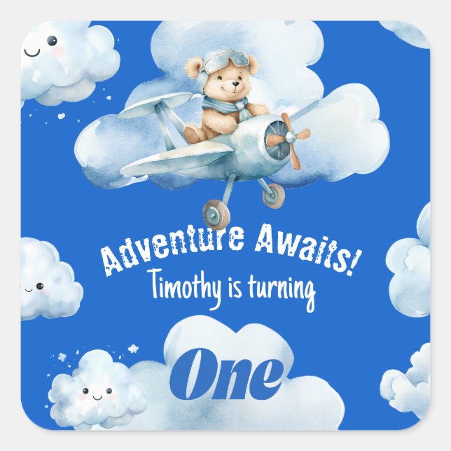 Sticker Carré Premier anniversaire de Teddy Bear : tracer un par (Devant)