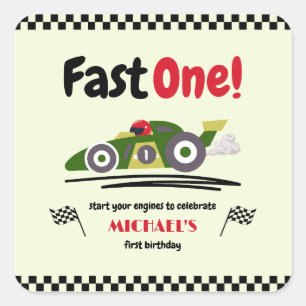 Sticker Carré Premier anniversaire Fast One Green Race Car