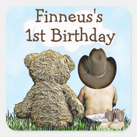 Premier anniversaire personnalisé Cowboy et Teddy 