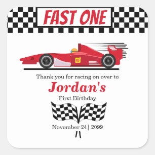 Sticker Carré Premier Anniversaire Red Race Car Fast One