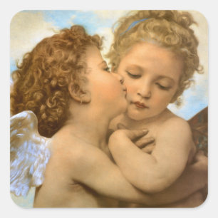 Sticker Carré Premier Baiser (détail d'ange) par Bouguereau