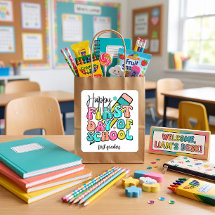 Sticker Carré Premier jour d'école élémentaire coloré rétro