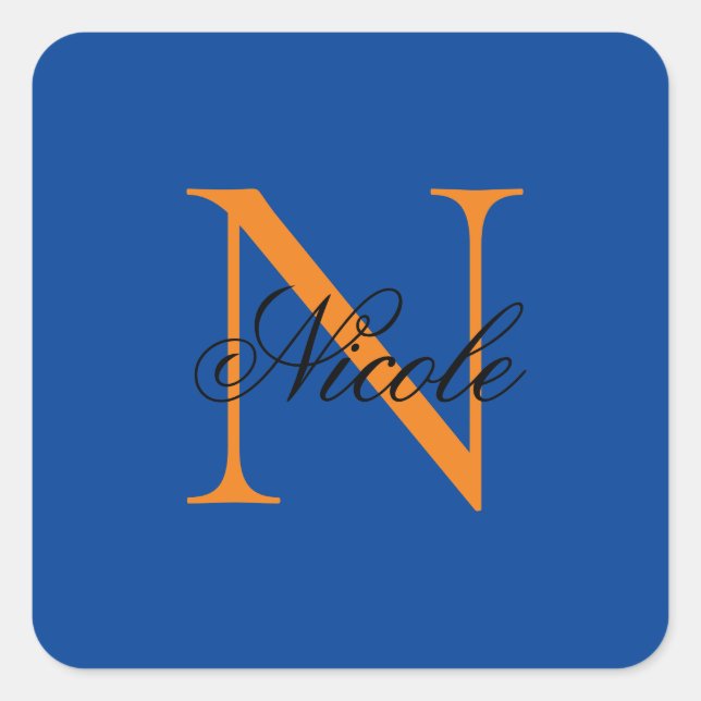 Sticker Carré Premier monogramme manuscrit propre nom Deep Blue (Devant)