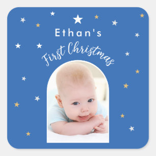 Sticker Carré Premier Noël de bébé Arche personnalisée Photo Ble