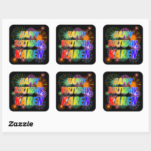 Sticker Carré Premier nom : "KAREN", "HAPPY BIRTHDAY"