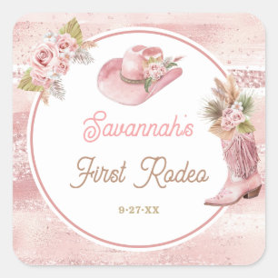 Sticker Carré Premier Rodéo Boho Rose 1er Anniversaire