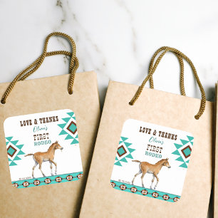 Sticker Carré Premier rodéo sud-ouest turquoise cheval de campag