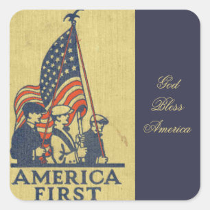 Sticker Carré Premier texte de cru de drapeau américain de