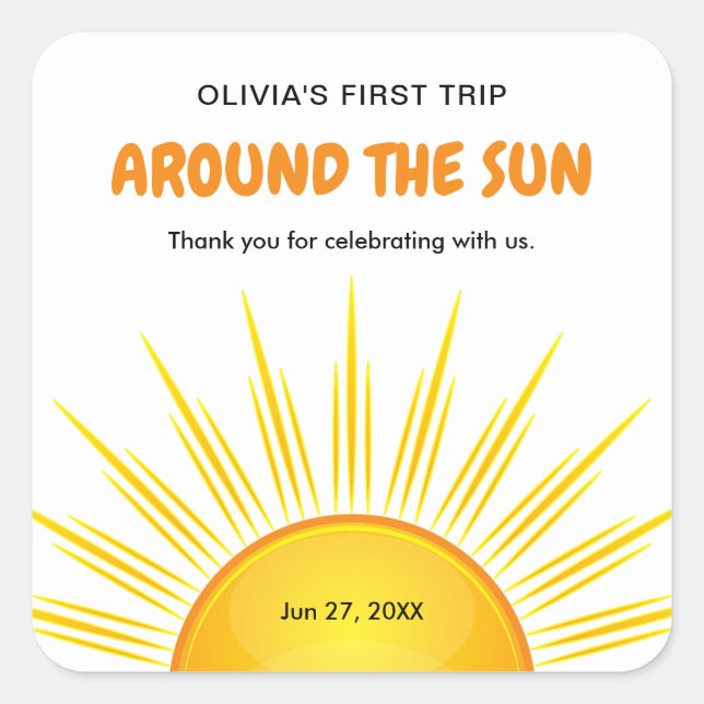 Sticker Carré Premier voyage autour du soleil 1er anniversaire M (Devant)