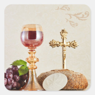 Sticker Carré Première communion - Calice et hostie personnalisa