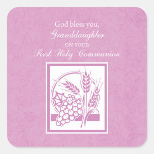Sticker Carré Première communion de la petite-fille, Rose