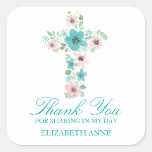 Sticker Carré Première communion de la première croix de fleurs