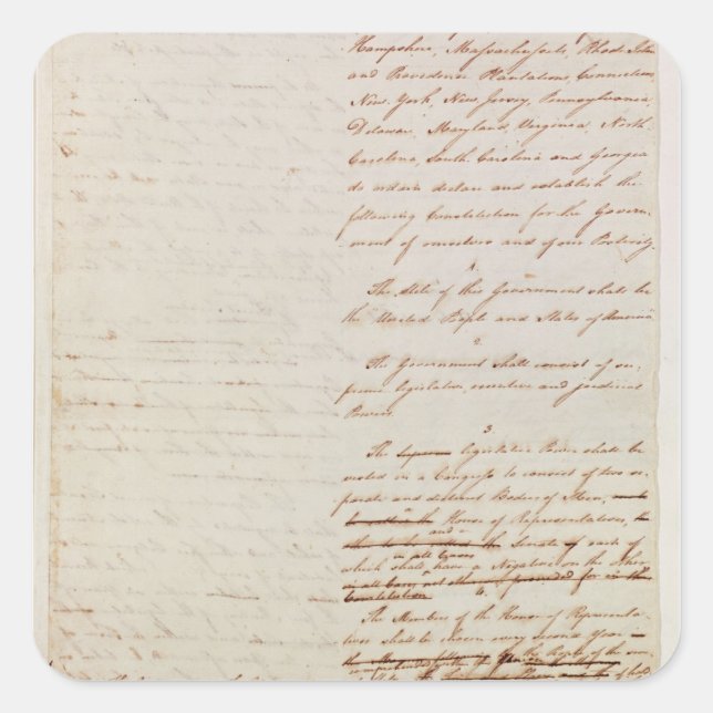 Sticker Carré Première ébauche de la Constitution des États-Unis (Devant)