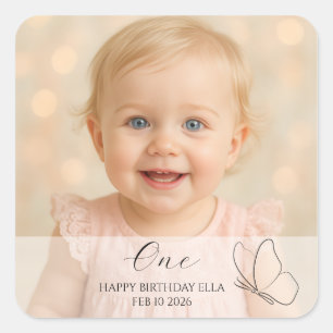 Sticker Carré Première fête d'anniversaire de bébé mignon avec p