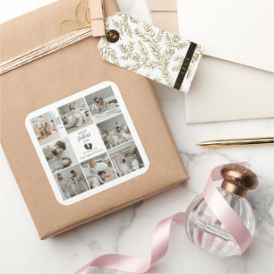 Sticker Carré Première Fête des pères - Empreintes bébé et Coeur