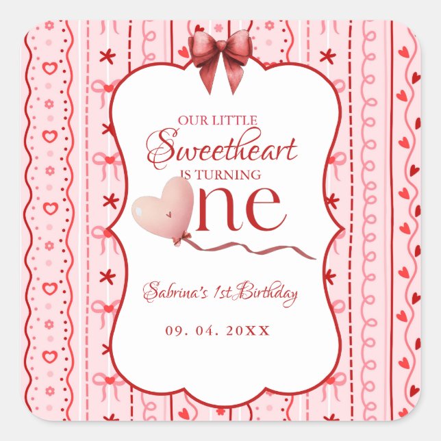 Sticker Carré Première Saint-Valentin d'anniversaire de bébé fêt (Devant)