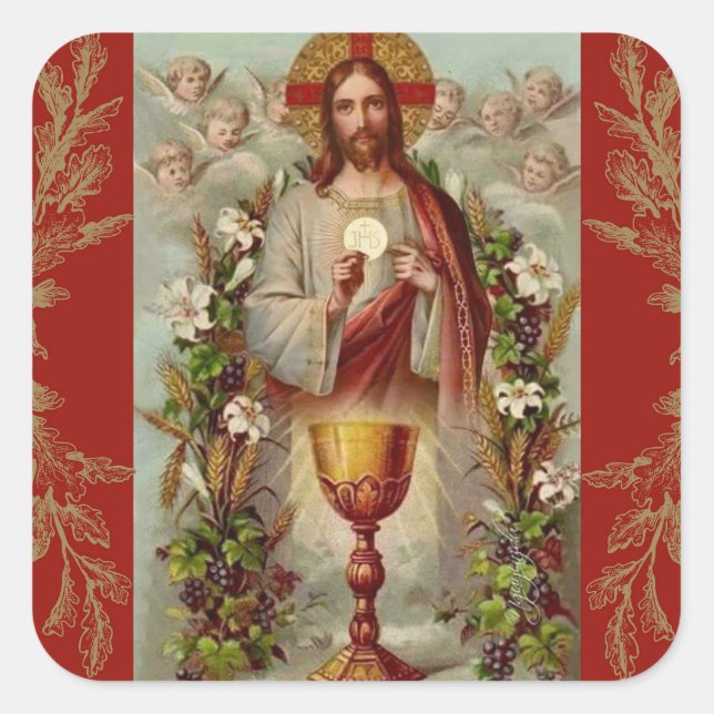 Sticker Carré Premières fleurs de calice de Jésus de sainte (Devant)
