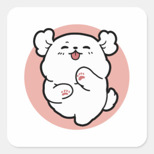 Sticker Carré Prends un bonjour ! - Joyeux dessin de chien blanc