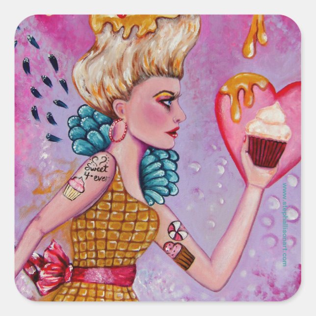 Sticker Carré Prenez le Cupcake et courez (Devant)