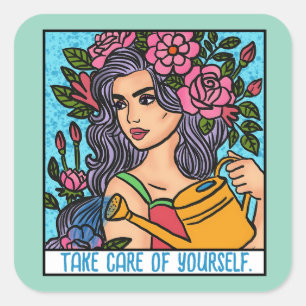Sticker Carré Prenez soin de vous-même Amour Motivationnel Artsy