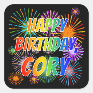 Sticker Carré Prénom "CORY", Amusant "HEUREUX ANNIVERSAIRE"