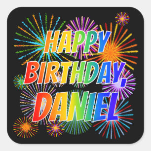 Sticker Carré Prénom "DANIEL", Amusant "HEUREUX ANNIVERSAIRE"