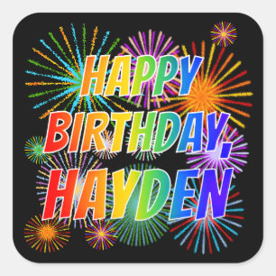 Sticker Carré Prénom "HAYDEN", amusant "HEUREUX ANNIVERSAIRE"